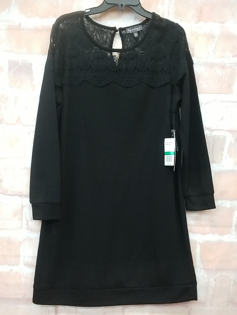 NWT Luxology Black Lace-Detail At Top Dress Long Sleeves Size L
